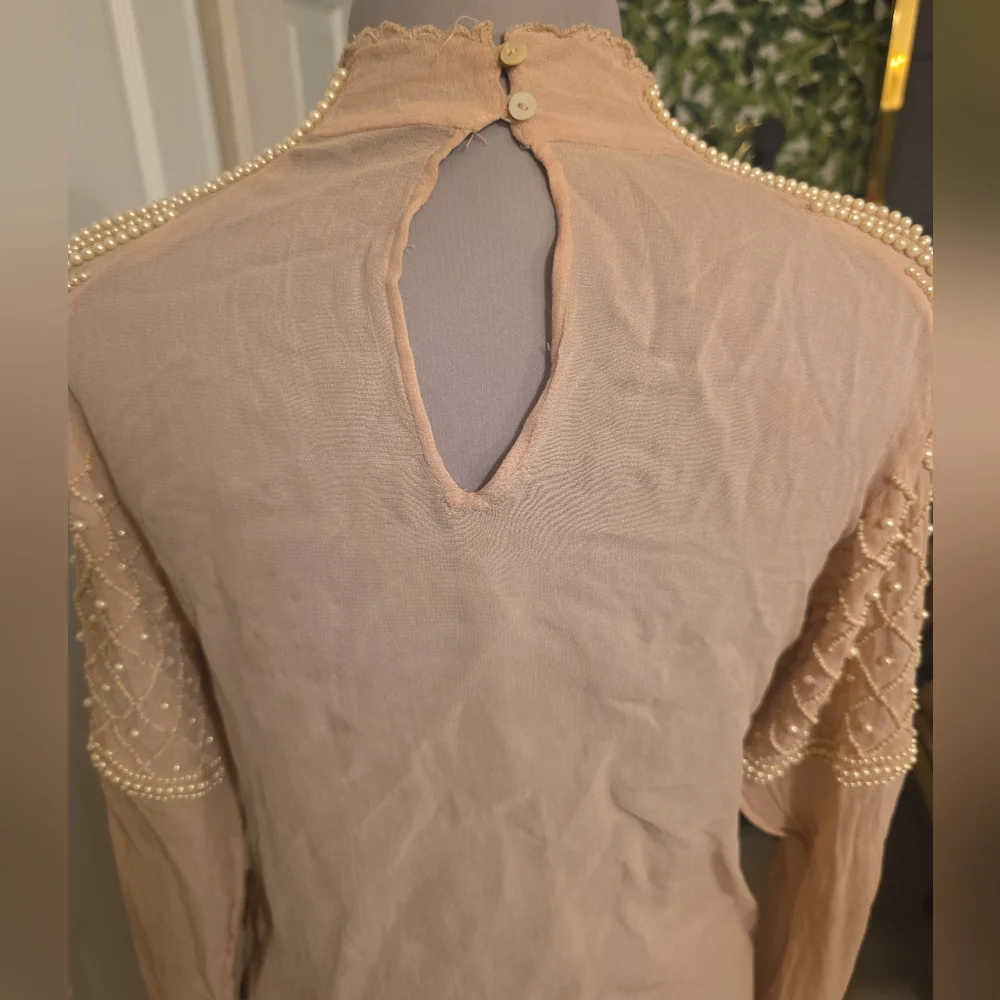 Zara Pearl Embellished Blouse – Sheer Blush - Picture 4 of 4